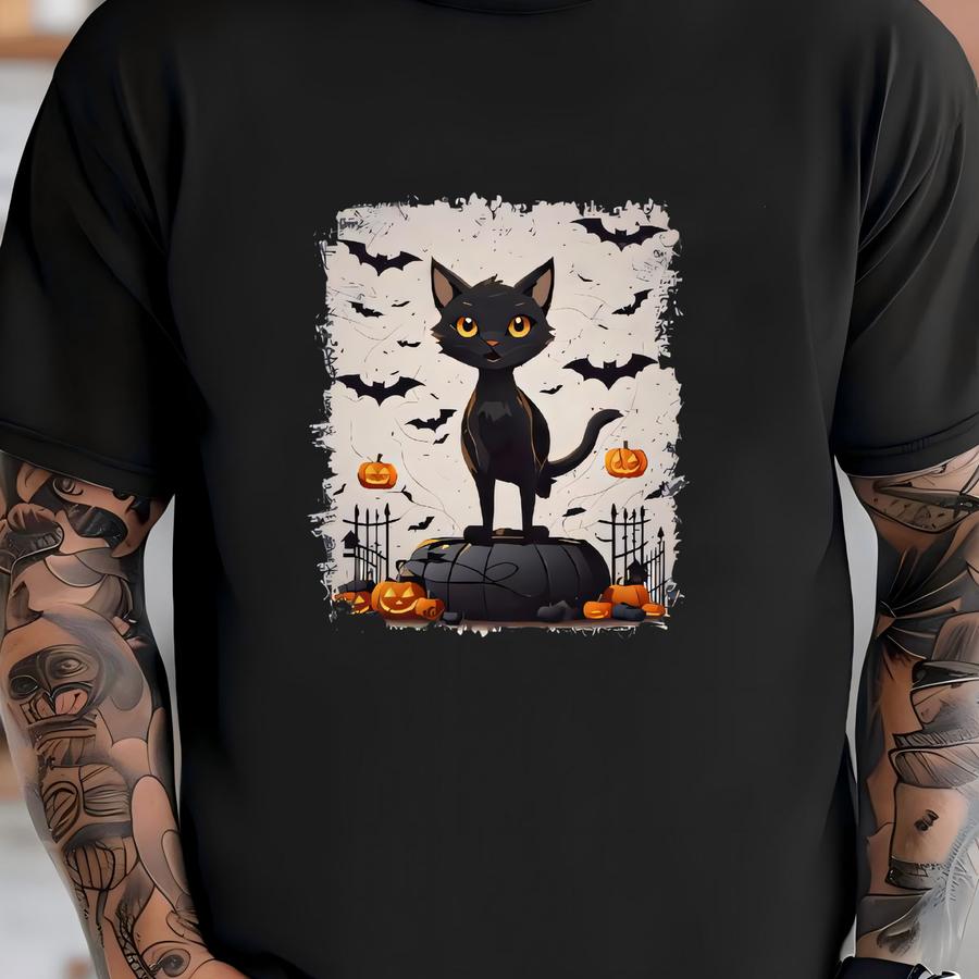 Black Cat Halloween Hoodie: Spooky Retro Sweatshirt T-shirt