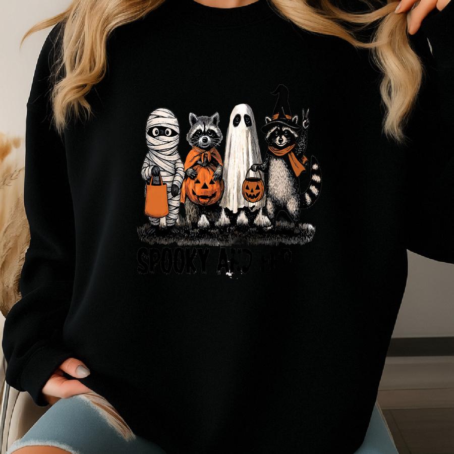 Spooky Raccoon Halloween Shirt: Ghost Season, 100% Cotton Sweatshirt