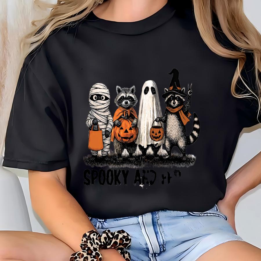 Spooky Raccoon Halloween Shirt: Ghost Season, 100% Cotton T-shirt