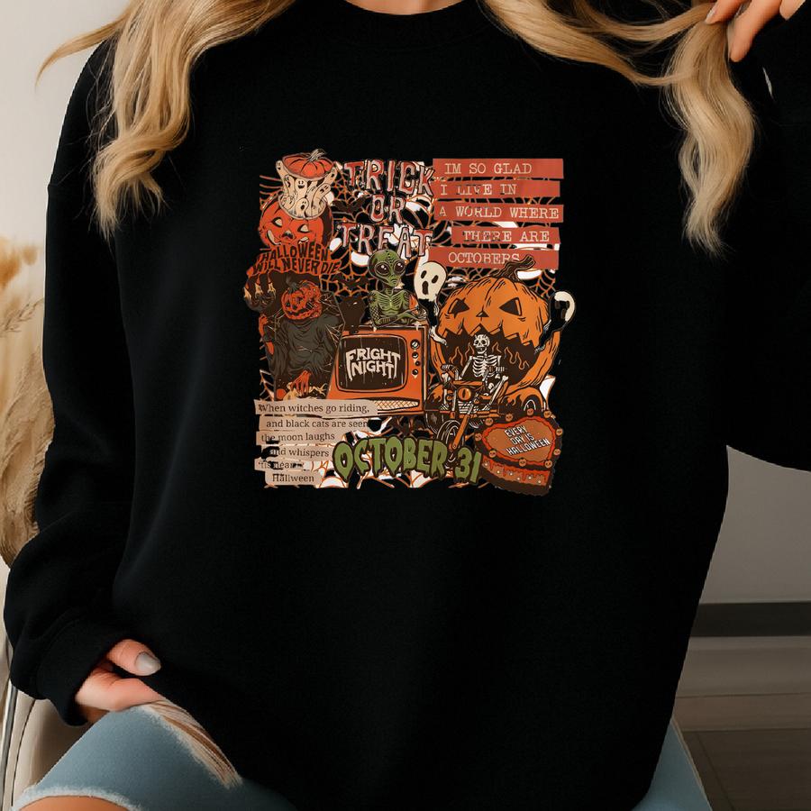 Halloween Collage Shirt, Spooky Season Ghost Tee, Pumpkin Halloween Shirt, Retro Halloween Shirt, Halloween Cute Outfit, Gift For Halloween Sweatshirt