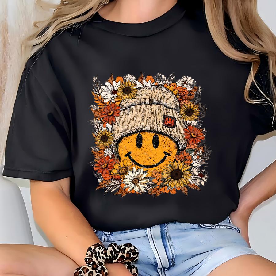 Autumn Face Graphic Tee: Retro Fall Shirt T-shirt