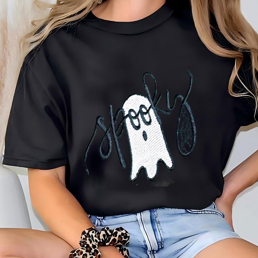 Cute Spooky Sweatshirt, Cute Ghost Halloween Sweatshirt, Cute Fall Sweatshirt, Spooky Season Crewneck, Gift For Halloween T-shirt