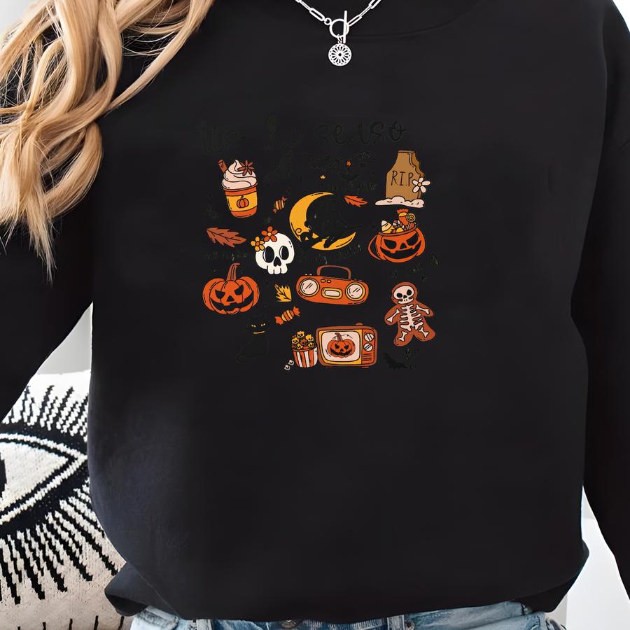 Fall Halloween Season Custom Notebook Green Spooky Witches Book Black Cat Journal Personalized Pumpkin Spice Fall Diary Gift Olive Green Sweatshirt
