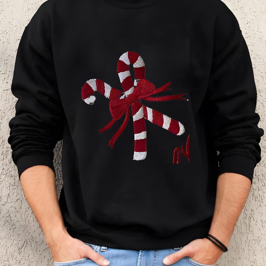 Candy Cane Christmas Sweatshirt, Holiday Cute Winter Crewneck, Festive Xmas Pullover For Women, Christmas Sweater, Santa Gift Sweatshirt