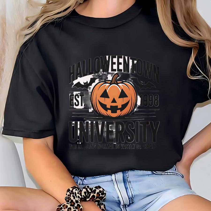 Pumpkin Tee ® Tshirt Halloween Town Est 1998 Retro Women Shirt White Loose Tee Fallgy Shirt Gift Bestfriend Birthday Gift T-shirt