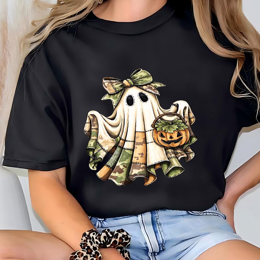 Halloween Ghost Sweatshirt, Cut Floral Ghost Sweater, Spooky Fall Floral Shirts, Coquette Bow Girl Halloween Hoodie, Ghost Tee T-shirt