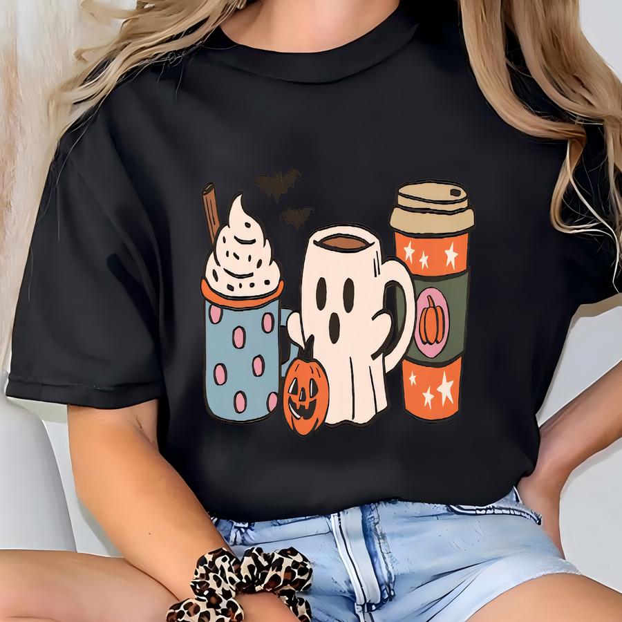 Tis The Season Tee Fall ® Women Shirt Mustard Tshirt Coffee Lover Gift Casual Tee Pumpkin Ghost Halloween Shirt Birthday Gift T-shirt