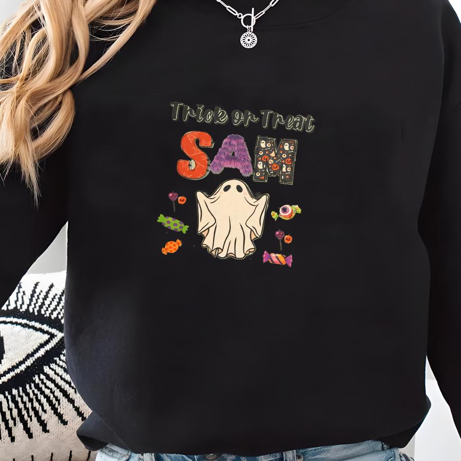 Personalized Pastel Green Trick Or Treat: Custom Halloween Tote Sweatshirt