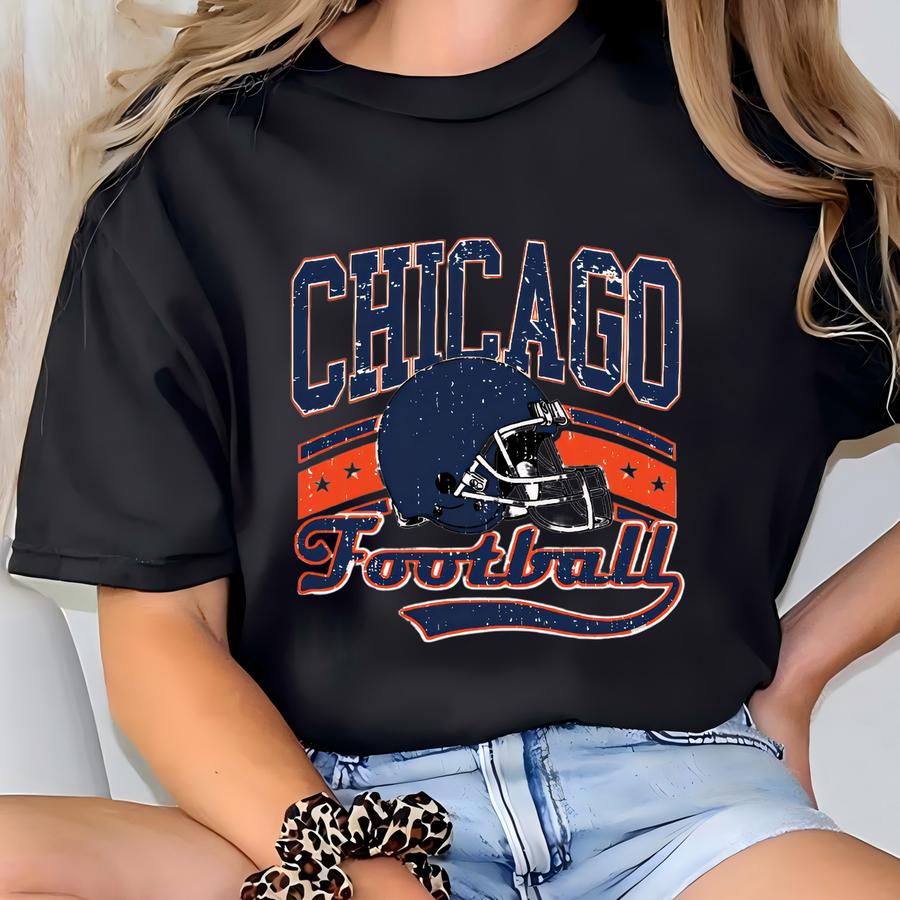 Chicago Football Hoodie – Vintage Style Helmet Graphic Tee, Game Day Apparel For Fans, Retro Chicago Gift For Men Women T-shirt