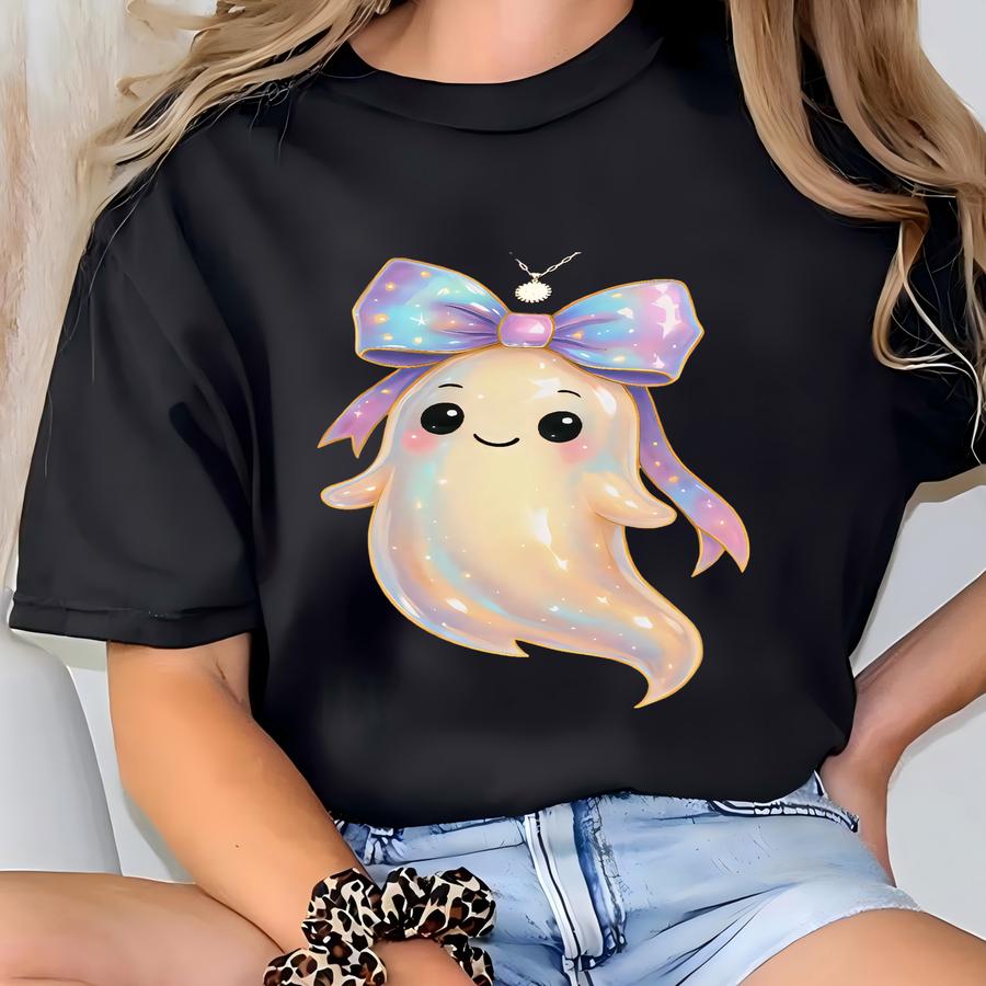 Cute Shimmery Ghost Iridescent Halloween Shirt, Cute Girly Ghost Shirt, Halloween Gift For Her, Coquette Ghost Gift Tee, Vintage Halloween T T-shirt