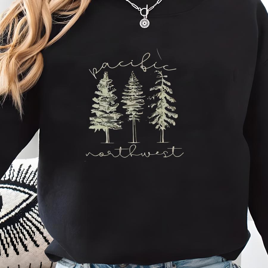 Pacific Northwest Tshirt Pac Nw Gifts Washington State Aesthetic Nature Tee Minimalist Pine Trees Tshirt Christmas Gift Sweatshirt