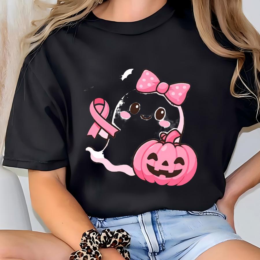 ® Breast Cancer Awareness Tee, Halloween Ghost Shirt, In October We Wear Pink Ghost Shirt, Cancer Pink Ribbon Shirt Gift T-shirt