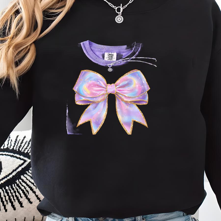 Cute Shimmery Coquette Iridescent Bow, Girly T Shirt, Coquette T Shirt, Coquette Aesthetic Tshirt, Women's Ribbon Sweatshirt, Coquette Bow Sweatshirt