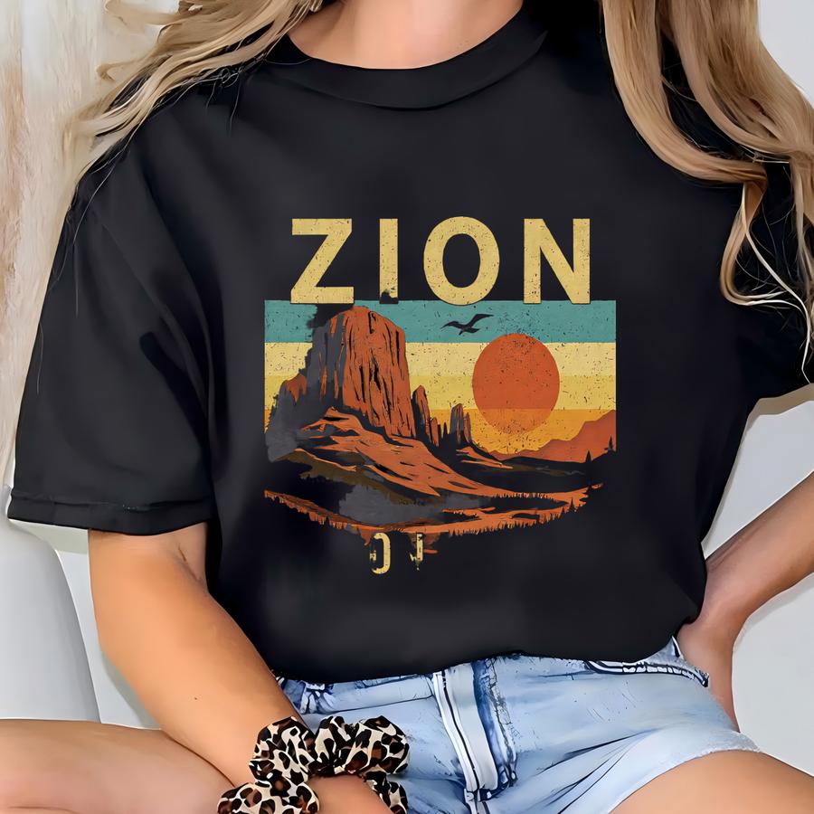 Zion National Park Hoodie: Retro Hiking Tee, Cotton T-shirt
