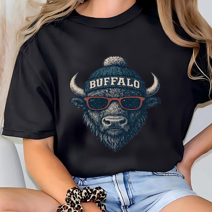 Retro Buffalo Mascot Hoodie: Beanie Shades, Vintage Football Tee T-shirt