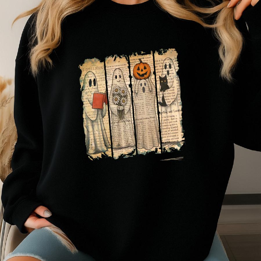 Vintage Old Paper Ghost Sweatshirt, Cute Ghost Sweater, Retro Halloween Ghost Tee, Cute Halloween Gift Sweatshirt