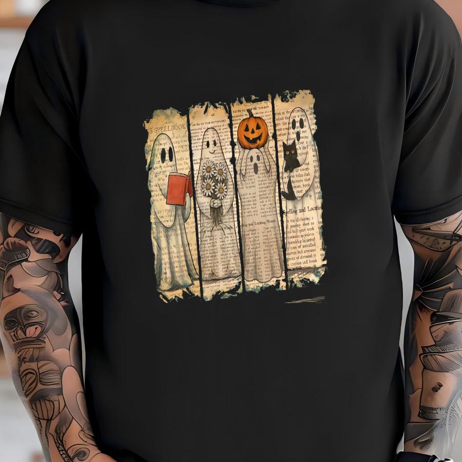 Vintage Old Paper Ghost Sweatshirt, Cute Ghost Sweater, Retro Halloween Ghost Tee, Cute Halloween Gift T-shirt