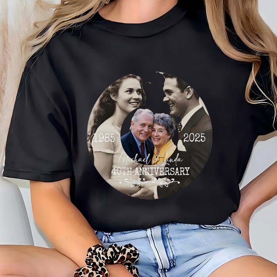 Personalized 40th Wedding Anniversary Ornament, Custom Then And Now Photo Gift For Couple, Unique Keepsake For Parents Or Friends T-shirt