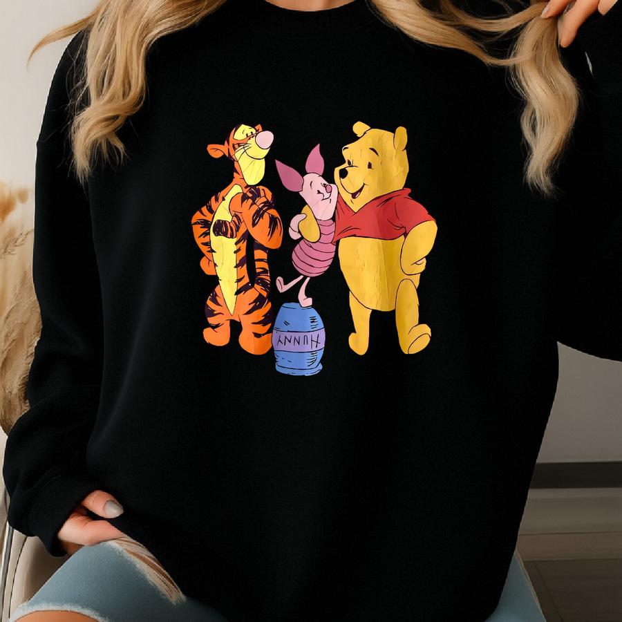 Vintage 90s Sweatshirt Crewneck Pullover Kanga Eeyore Piglet Tigger Print Logo Pink Large Sweatshirt