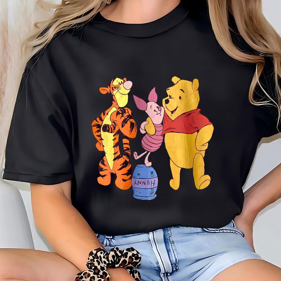 Vintage 90s Sweatshirt Crewneck Pullover Kanga Eeyore Piglet Tigger Print Logo Pink Large T-shirt