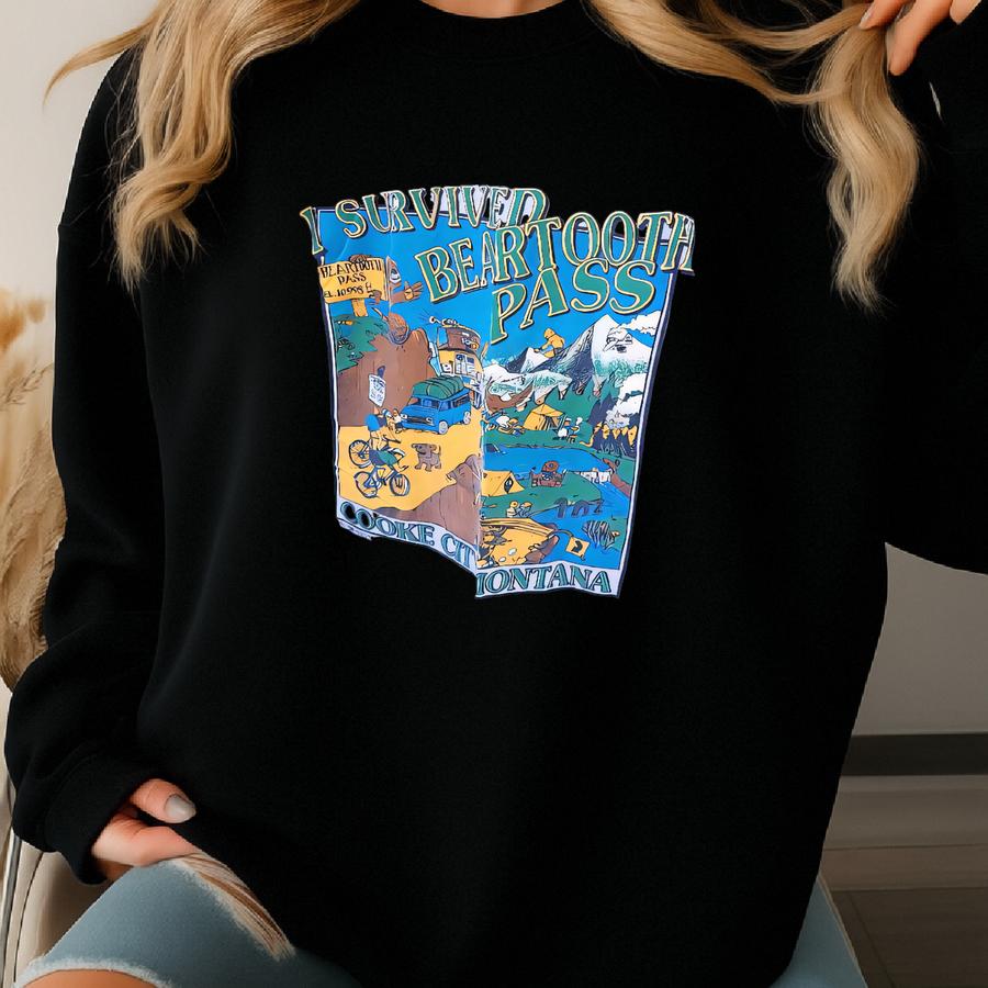 Vintage Beartooth Pass Mountain Cooke City, Montana Graphic T-shirt / L Sweatshirt
