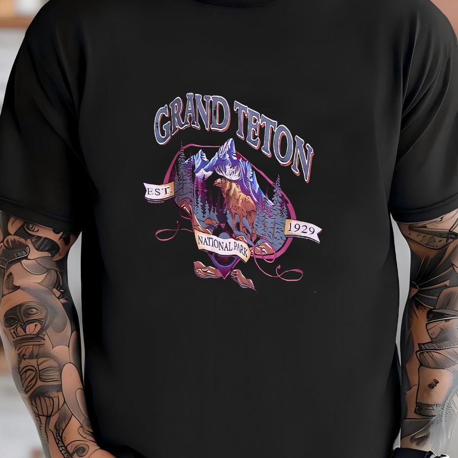 Vintage 1990's Graphic Grand Teton National Park Graphic Hoodie / L T-shirt