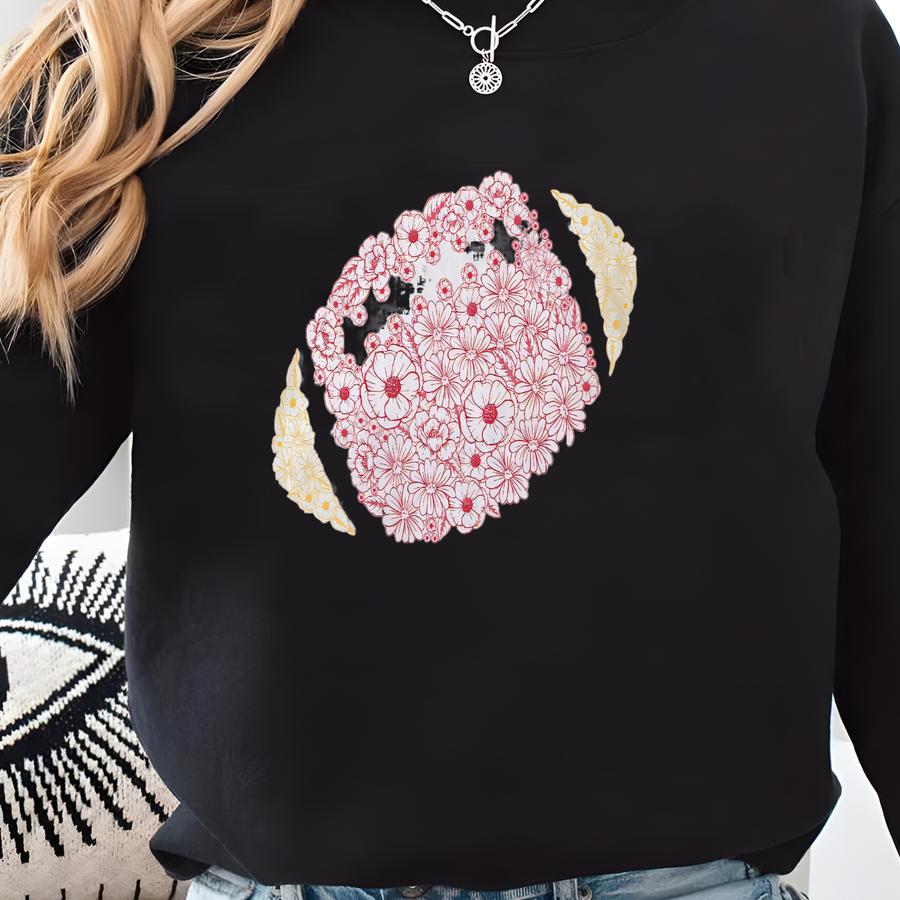 Floral Football Game Day Tee: Red Gold Shirt Sweatshirt