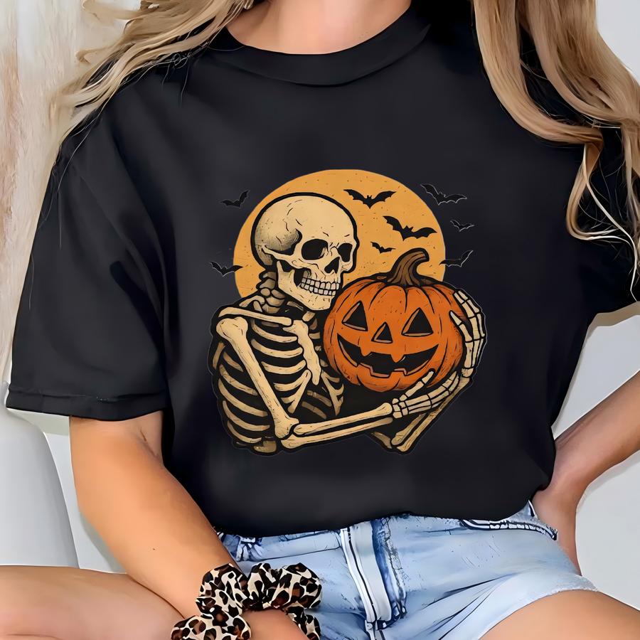 Vintage Halloween Hoodie: Skeleton Pumpkin, Spooky Gothic Fall Sweatshirt T-shirt