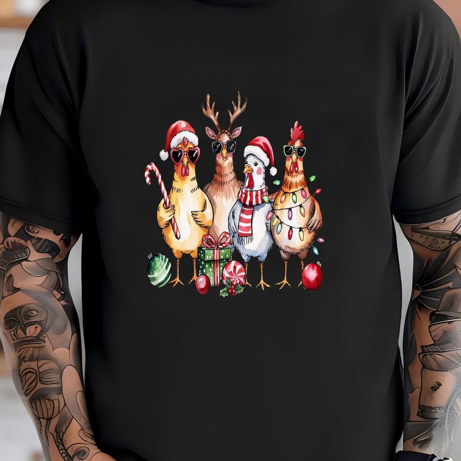 Funny Christmas Chickens Hoodie: Chicken Lover Farmer Tee T-shirt