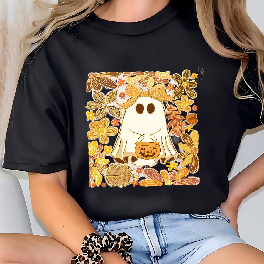 Halloween Fall Shirt Fall Ghost Shirt Halloween Floral Ghost Tee Cute Fall Shirt Ghost Hoodie T-shirt