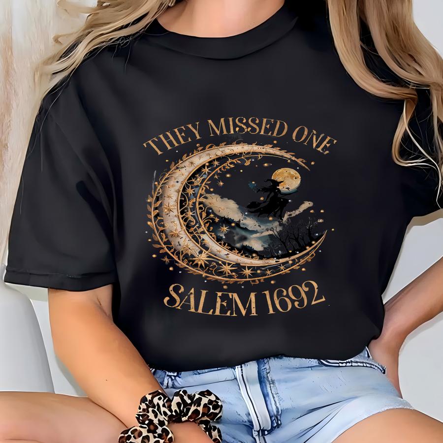They Missed One M 1692 Halloween Shirt, Vintage Witch Moon Graphic Tee, Spooky Season Shirt, Gothic Witchy Top Gift For Halloween Lovers T-shirt