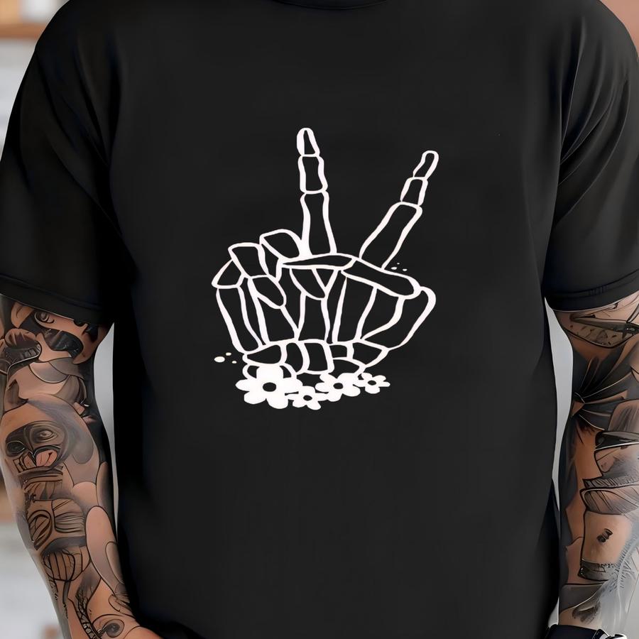 Skeleton Hand Sweatshirt, Creepy Cute Peace Sign Sweatshirt, Retro Halloween Sweatshirt, Chill Vibes Halloween Sweatshirt, Spooky Season Top T-shirt