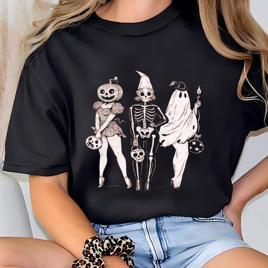 ® Pumpkin Skeleton Halloween Shirt, Pumpkin Halloween Skeleton Tee, Pumpkin Shirt, Spooky Season, Fall Shirt For Women T-shirt