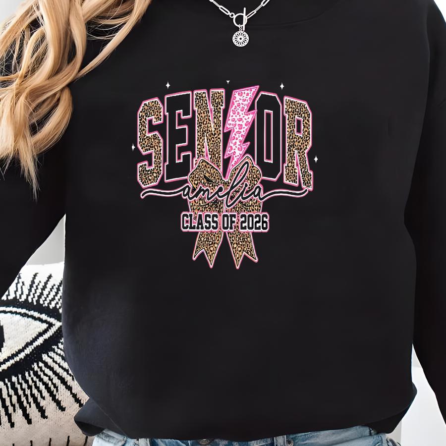 Custom Leopard Senior 2026 Sweatshirt,coquette Bow Senior 2026 Gift,personalized Class Of 2026 Cute Bow Coquette Sweatshirt,girly Grad Mom Sweatshirt
