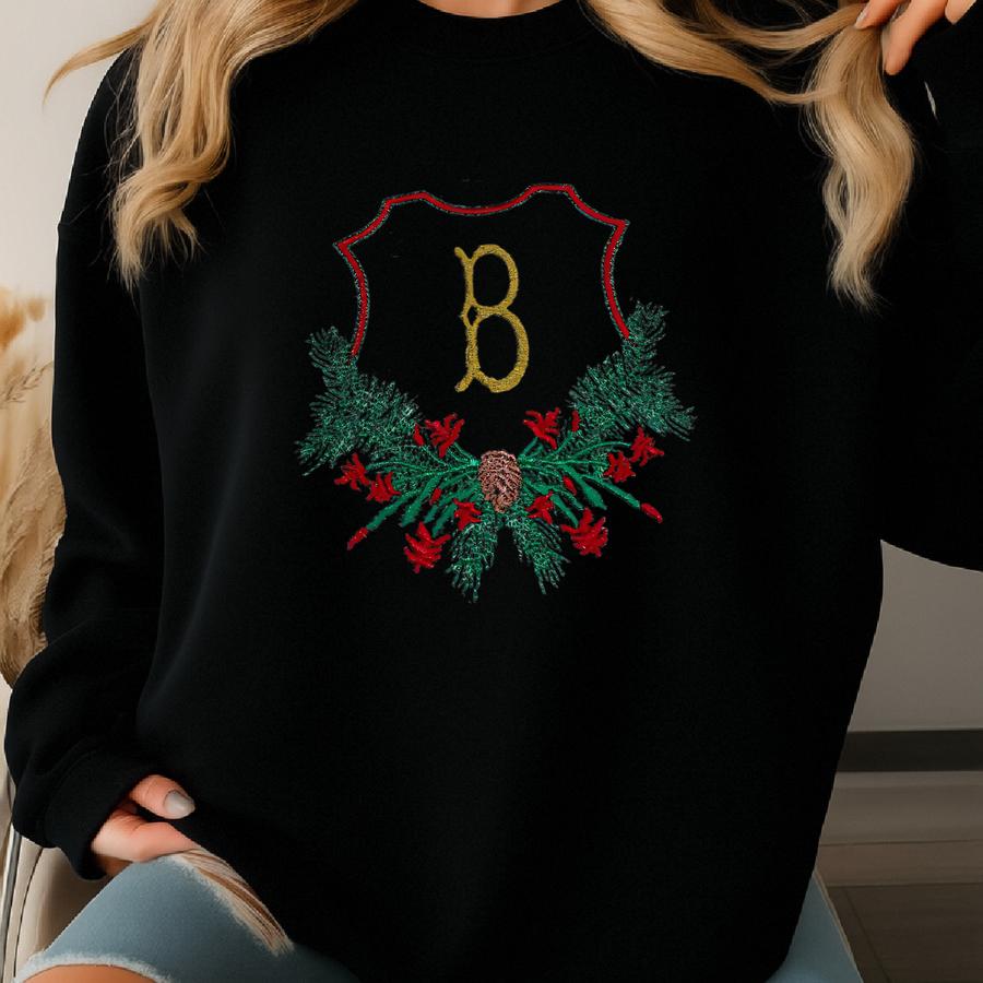 Dinner Napkin, Y, Christmas Crest With Initial, Grandmillennial Sweatshirt