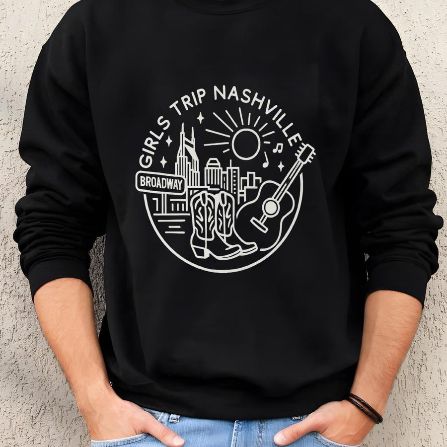 Custom Nashville Girls Trip Sweatshirt: Personalized Matching Vacation Crewneck Sweater Sweatshirt