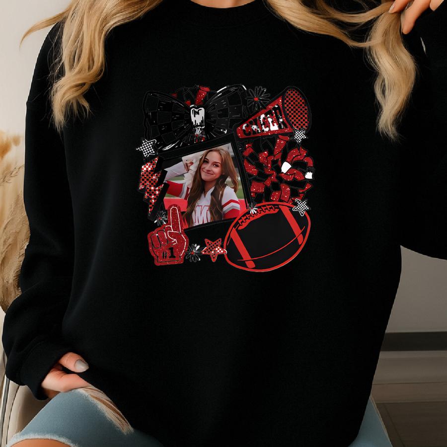 Cheer Photo Shirt Cheer Mom Custom Game Day Tee Gift For Mom High School Cheerleading Team Shirt Cheerleader Tshirt Sweatshirt