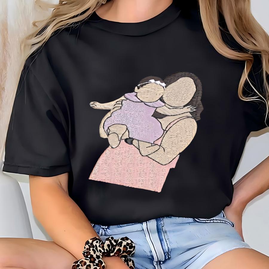 Custom Mama Sweatshirt With Photo, Mama Portrait Crewneck, Mom And Daughter Gift T-shirt