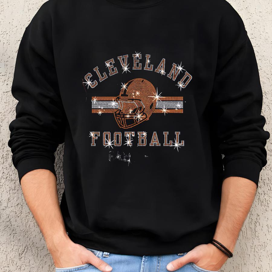 Cleveland Football Rhinestone Shirt: Game Day Sparkle Sweatshirt