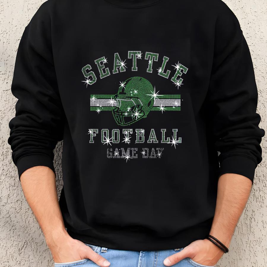 Seattle Football Rhinestone Tee: Game Day Shirt For Women Sweatshirt
