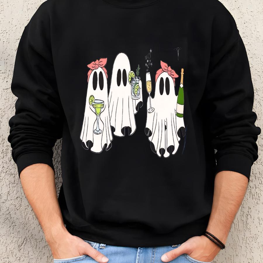 Cute Tipsy Ghost Shirt, Halloween Tee, 3 Sheets To The Wind Funny Drunken Ghosts, Best Best Friends Gift For Halloween Party Costume Sweatshirt