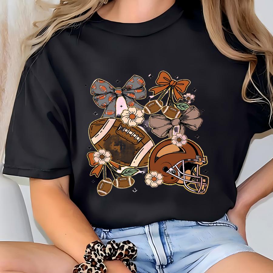 Football Coquette Shirt: Glitter Bow, Game Day Style T-shirt