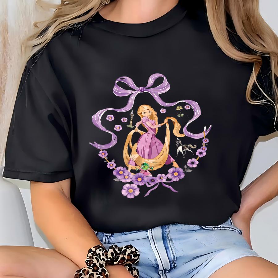 Coquette Princess Rapunzel Shirt, Bow Princess Rapunzel Hoodie, Vintage Tangled Rapunzel Floral Shirt, T-shirt