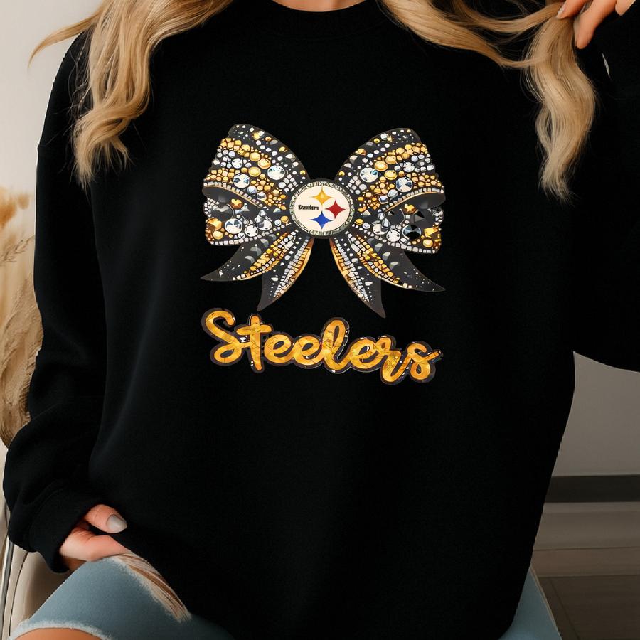 Steelers Bow Tee: Stylish Cotton Canvas Game Day Sweatshirt