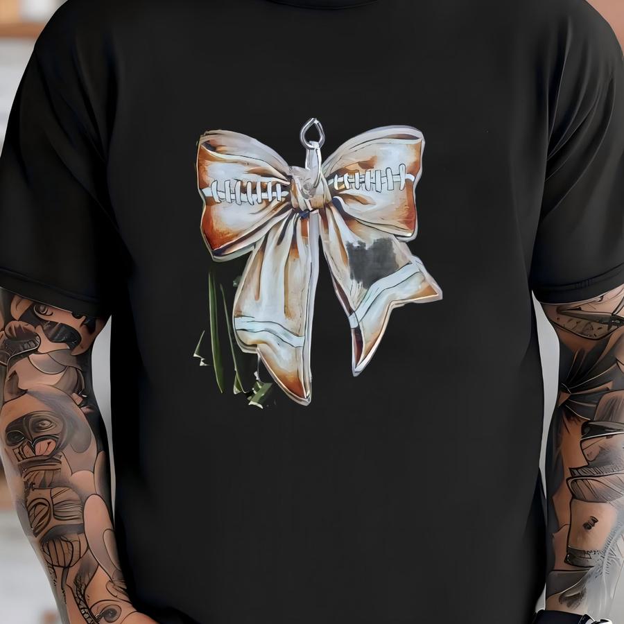 Bow Football Dangle Earring Coquette Game Day  T-shirt