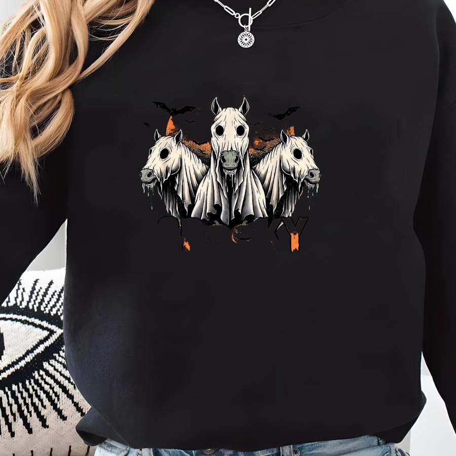 Spooky Ghost Horse Halloween Shirt: Western Style Sweatshirt