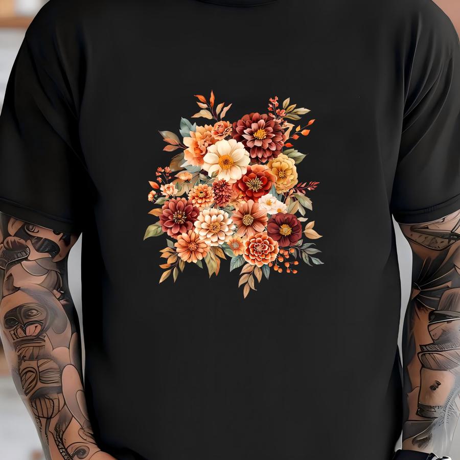Fall Flowers Bella+canvas Shirt: Unisex Floral Design T-shirt