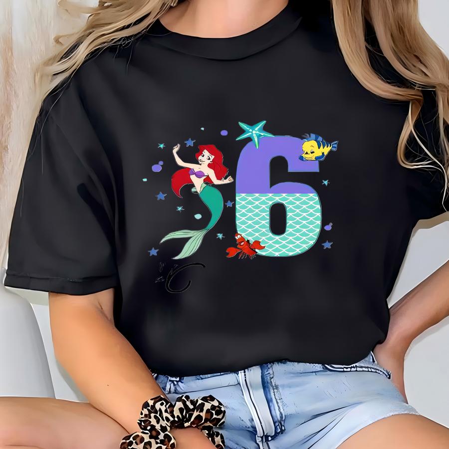 Custom Ariel Birthday Party Shirt, Princess Ariel Birthday Girl Hoodie, Mermaid Matching Family Tee, Little Mermaid Birthday Shirt T-shirt
