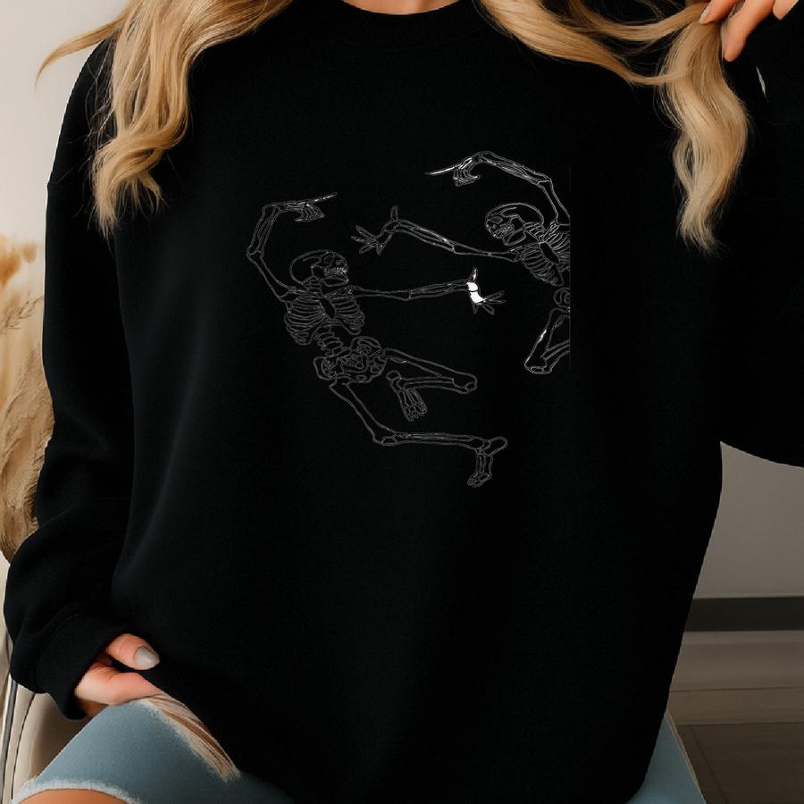 Dancing Skeleton Sweatshirt, Cute Ghost Halloween Shirt, Cute Fall Crewneck, Spooky Season Shirt, Halloween Party Gift Sweatshirt
