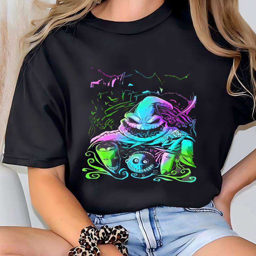 Two-sided Let's Oogie Boogie Sweatshirt, Halloween Oogie Boogie Sweatshir, Spooky Inspired Top, Neon Glow Nightmare Sweater T-shirt